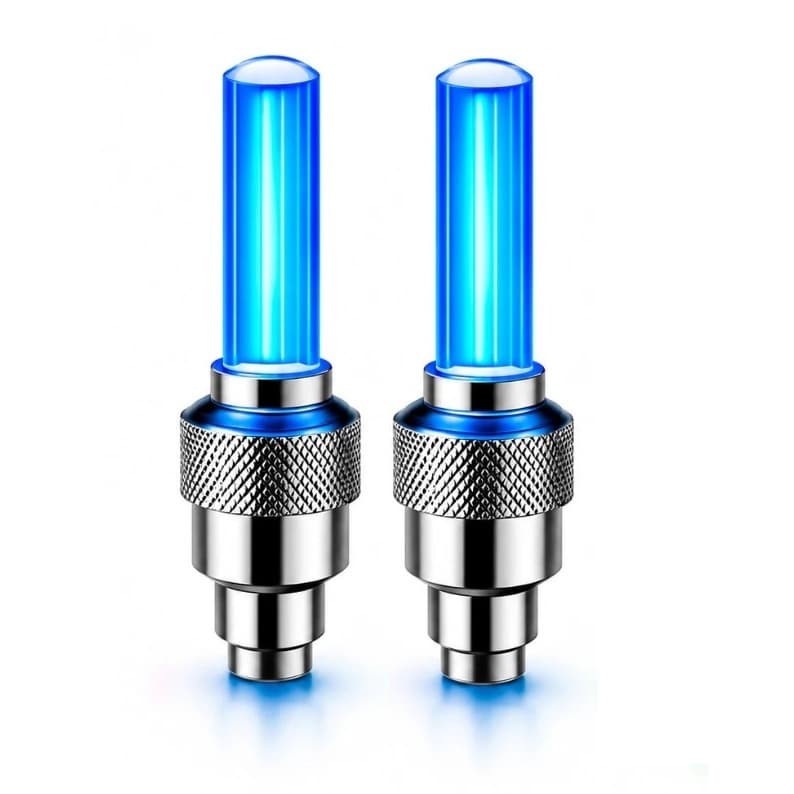 Par Tampa de Válvula LED Azul Neon Pneu Moto Bike Luz Real Decorativa Roda Bicicleta Passeio, Trilha