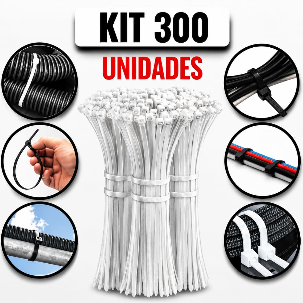 Kit Enforca Gato Abraçadeira 300 Unidades  30cm 20cm 15cm Fita Cinta Plástica Presilha Nylon Amarrar