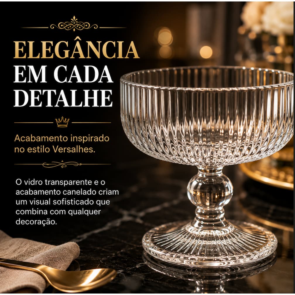 Jogo Taças Sobremesa Vidro 320ml Kit 4 Taças Versalhes Para Sorvete Mousse Pavê Açaí Frutas