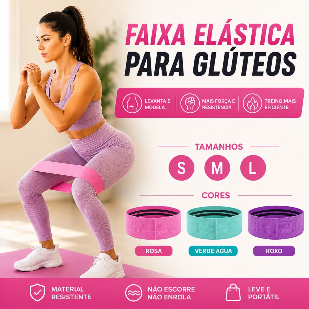 Kit 3 Faixas Elásticas para Glúteos Bandas de Resistência Tecido Academia Fitness Agachamento Não Enrola Não Escorrega