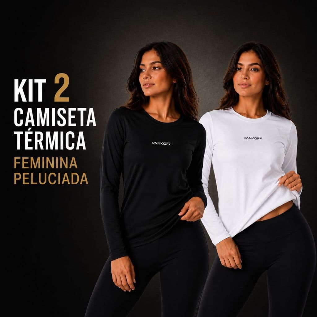 Kit 2 Camisetas Térmicas Femininas Vankoff Peluciadas Manga Longa Proteção Solar Inverno