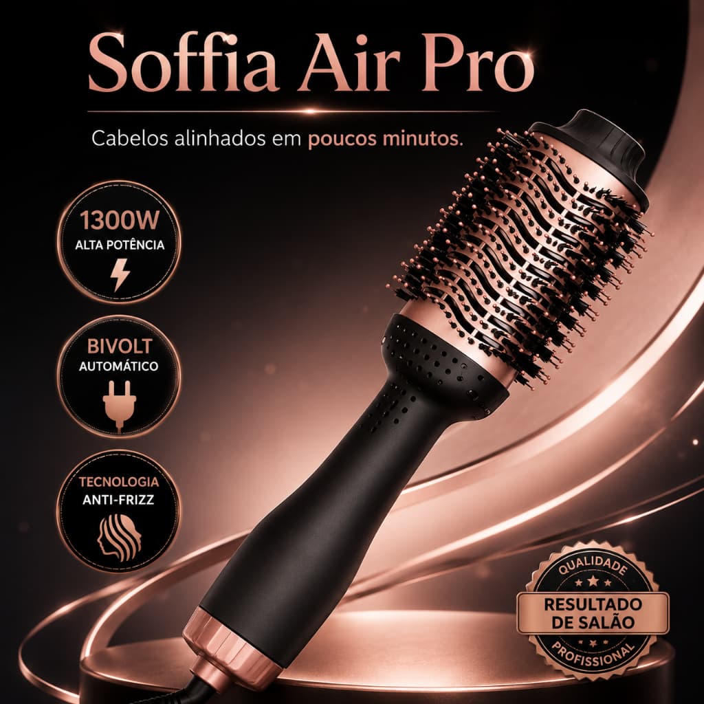 Escova Secadora Modeladora Profissional 1300W Bivolt Anti Frizz Soffia Air Pro