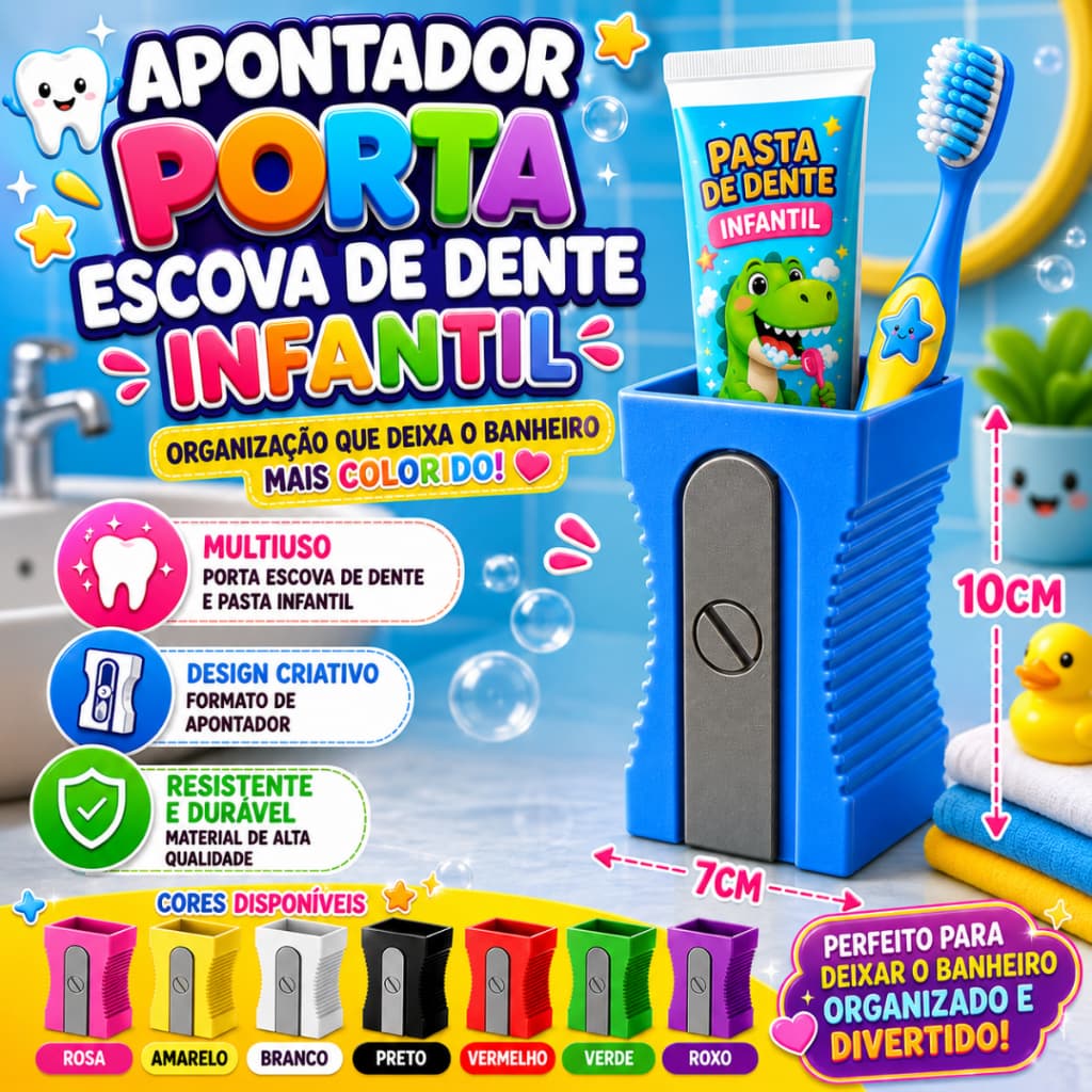 Porta Escova de Dente Infantil Formato Apontador Gigante em Material Ecológico Premium