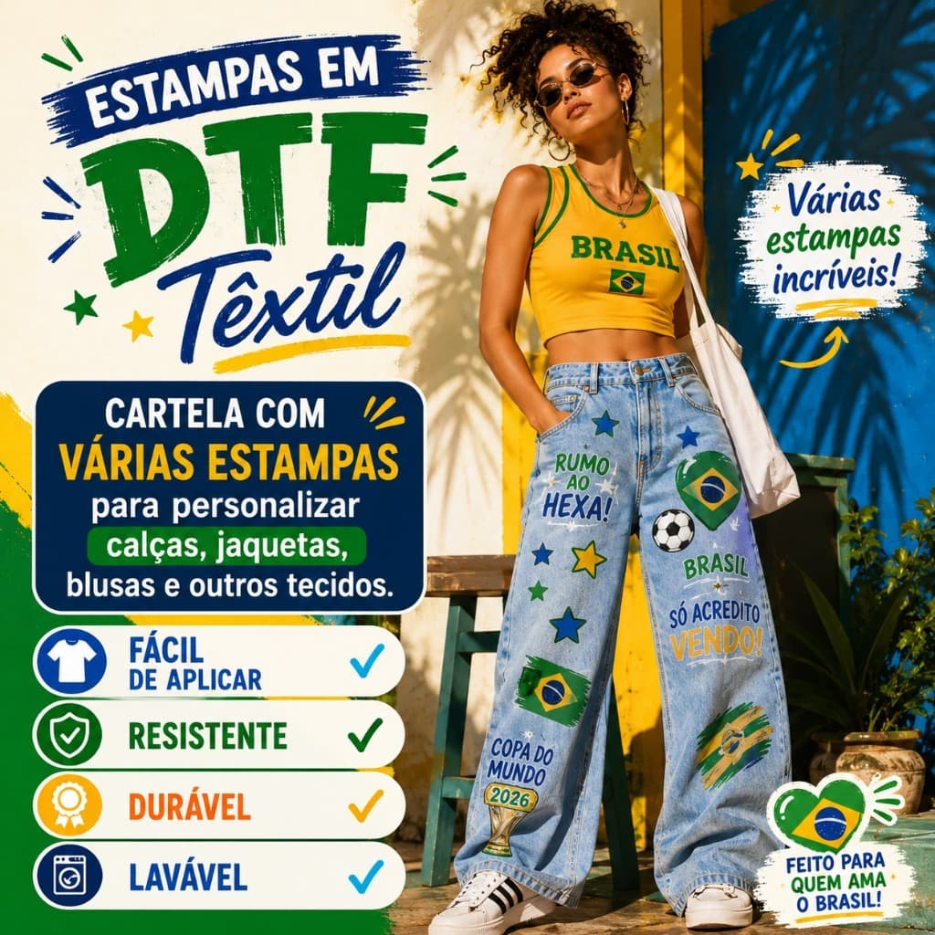 Kit Apliques Termocolantes Copa do Mundo 2026 - DTF Premium para Roupas e Tecidos 58x30cm