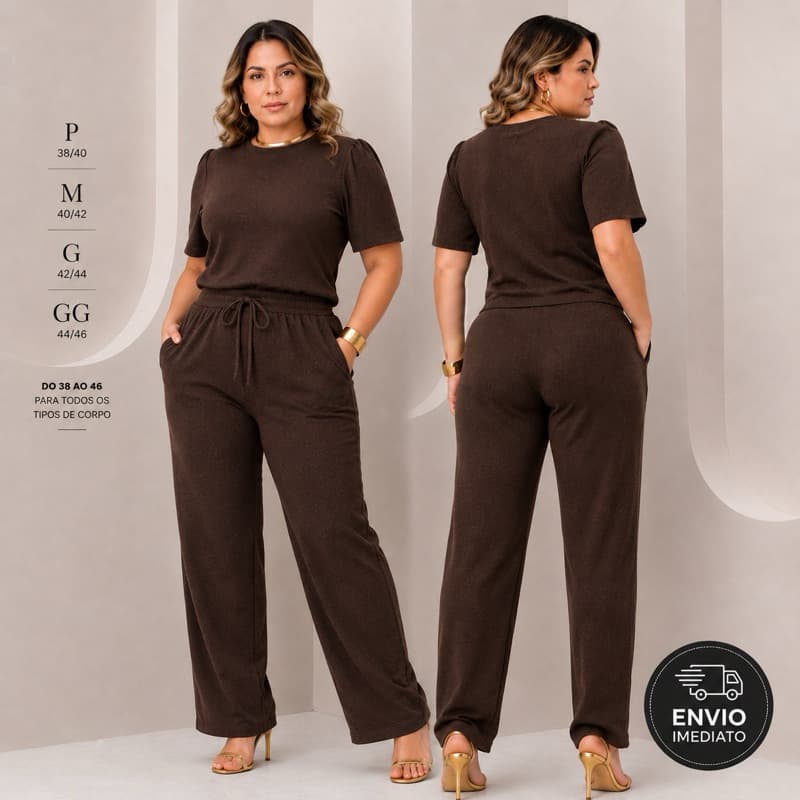 Conjunto Feminino Malha Lãzinha Feminino Bolsos Casual Confortável Tricot Elegante Tendência Aerolook Prático Chic