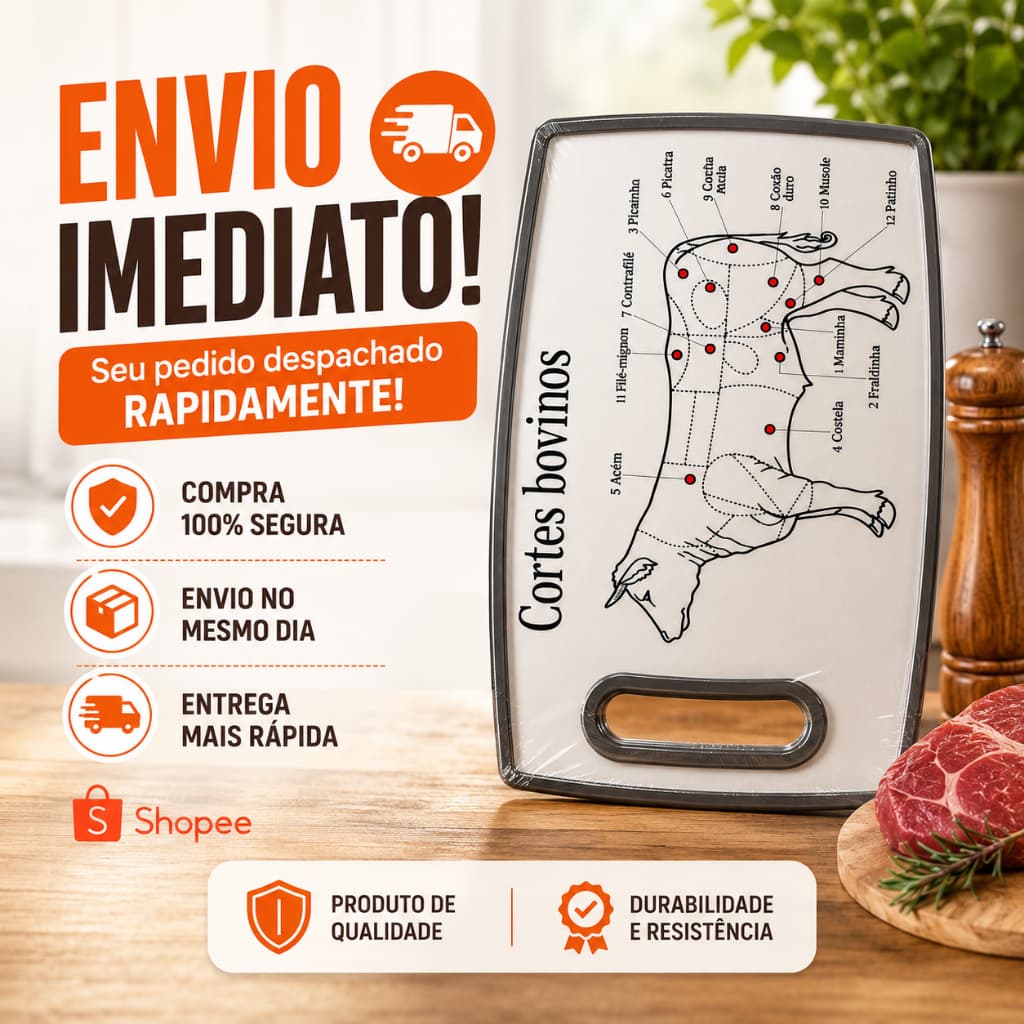 Tábua de Carne Decorada Cortes Bovinos  Resistente e Prática