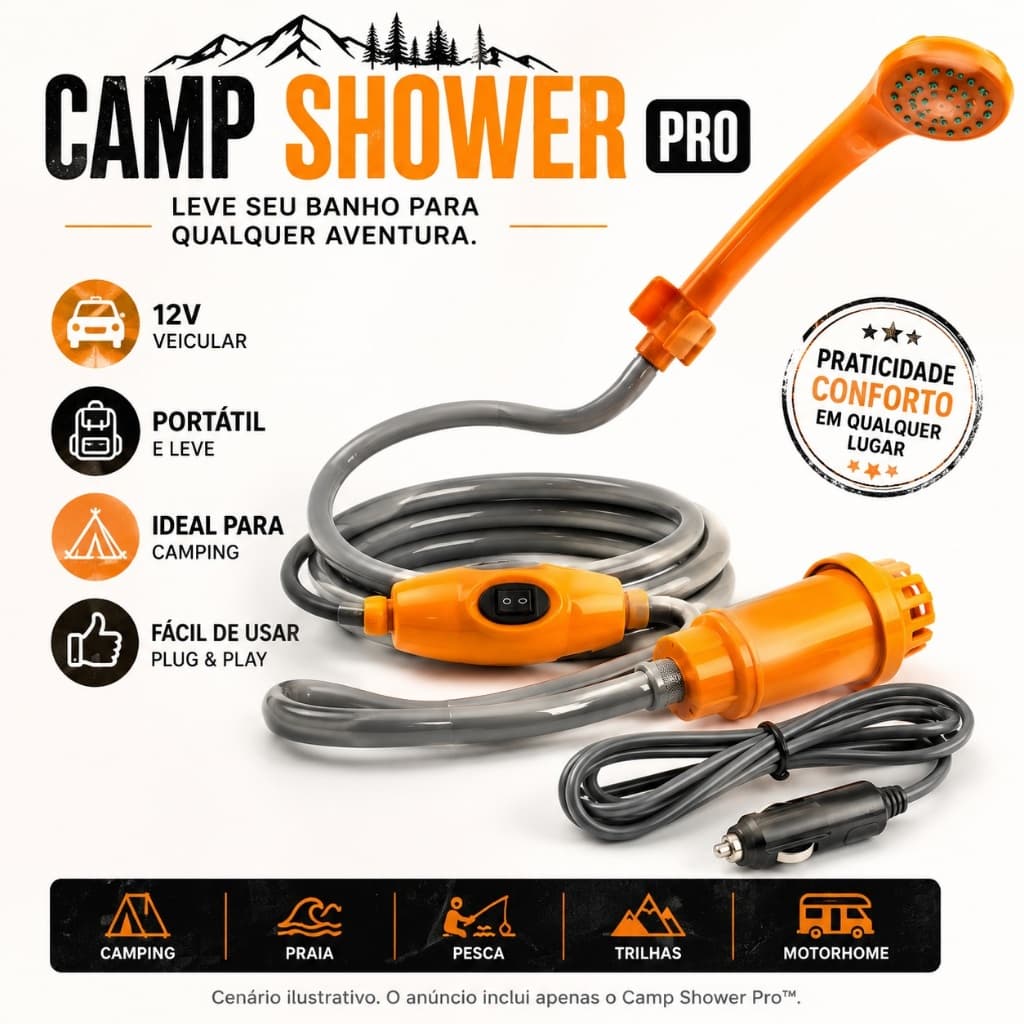 Chuveiro Portátil 12V Veicular Camping Camp Shower Pro para Praia Trilha e Pesca