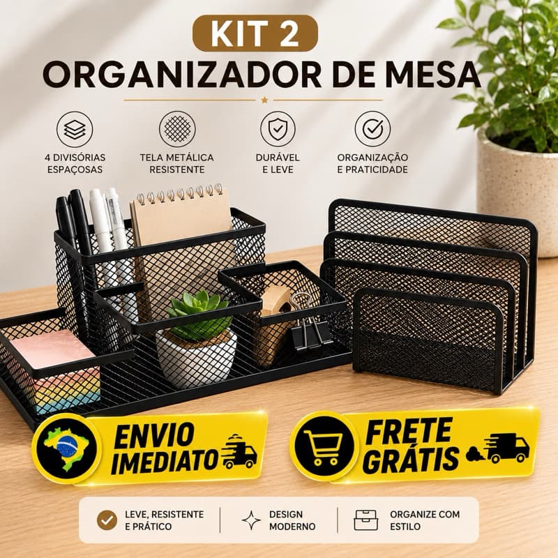 Kit Organizador Mesa Suporte Documentos Papel Cartas Aço Aramado