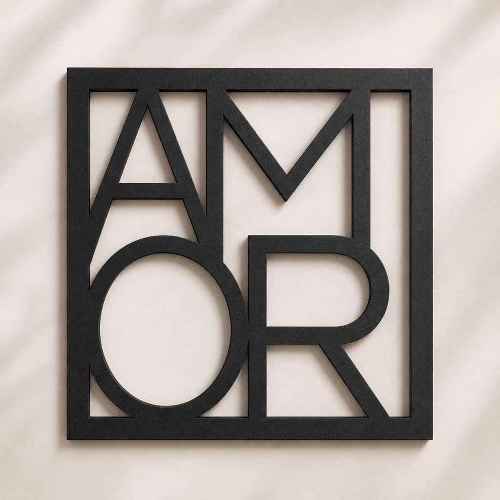 Quadro Decorativo Sala AMOR - MDF 3mm Preto Fosco