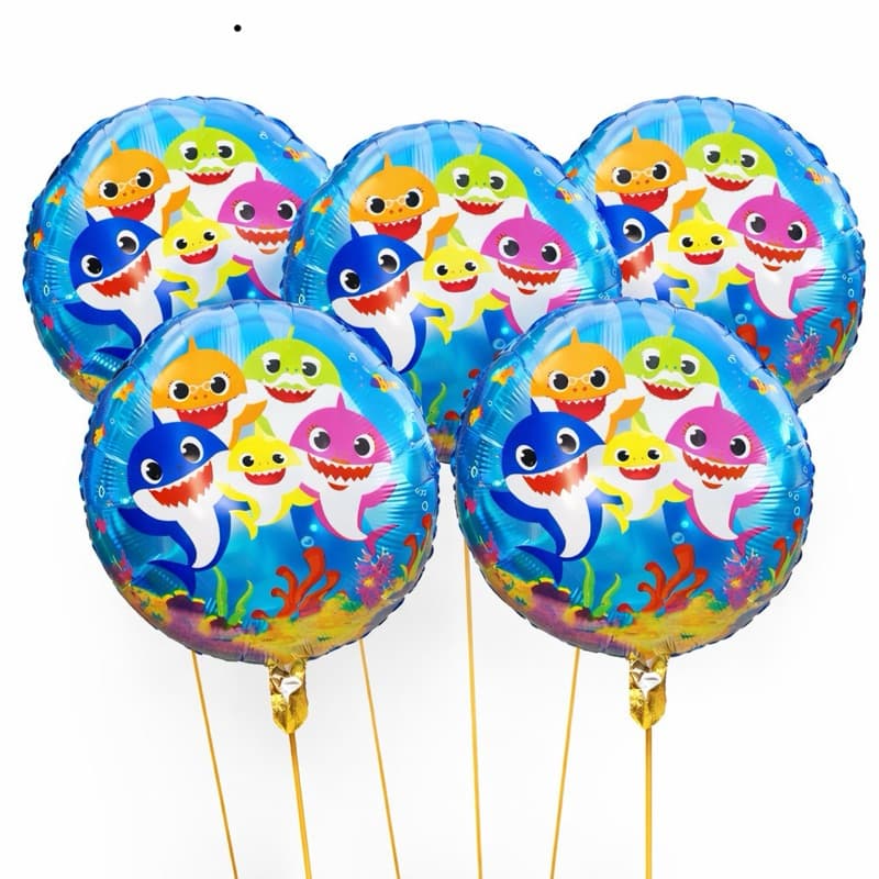 kit 20 pcs Balão Tubarão Baby Redondo Metalizado 45cm