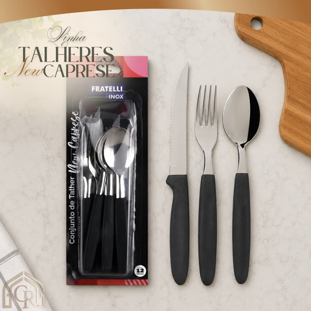 Conjunto Talheres Inox 12 Pecas Preto Vermelho Design Elegante Resistente Facil Limpeza Mesa Posta