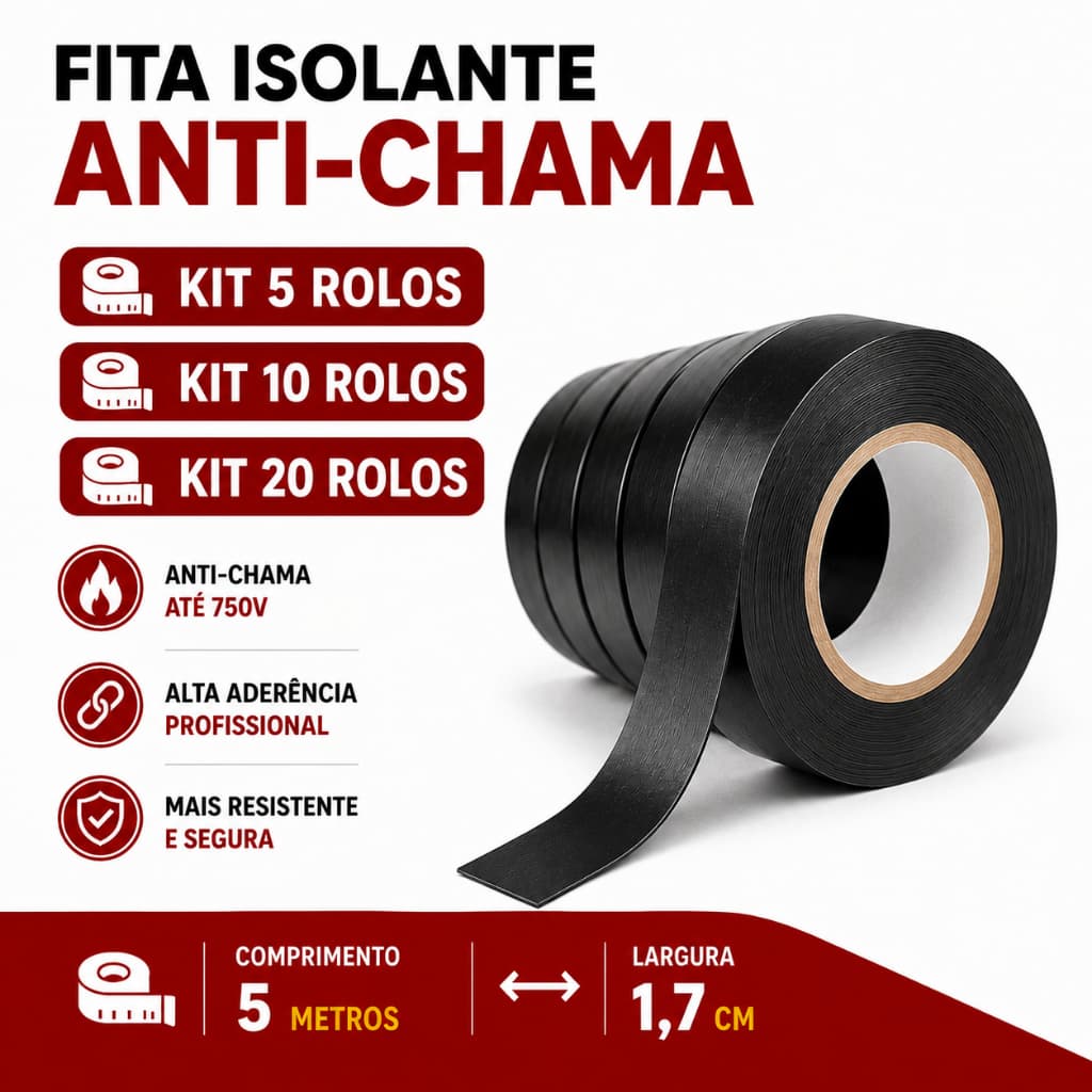 Kit 5 10 ou 20 Fitas isolante 5 Metros Alta Qualidade Anti-Chama Umidade