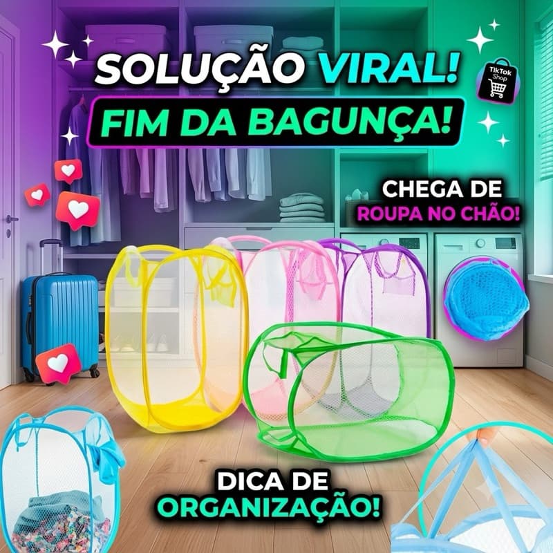 Kit 2 Cestos De Roupa Suja Grande Organizador Dobrável Nylon Lavanderia Cesto Multiuso 40x40x70cm Resistente