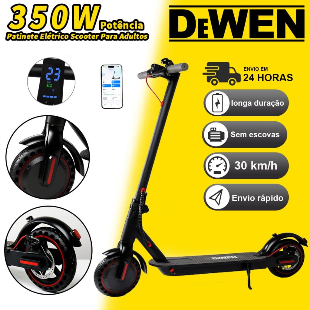 Patinete Elétrico Scooter Para Adultos 350W Velocidade Máxima de 30KM/H Capacidade de App Bluetooth
