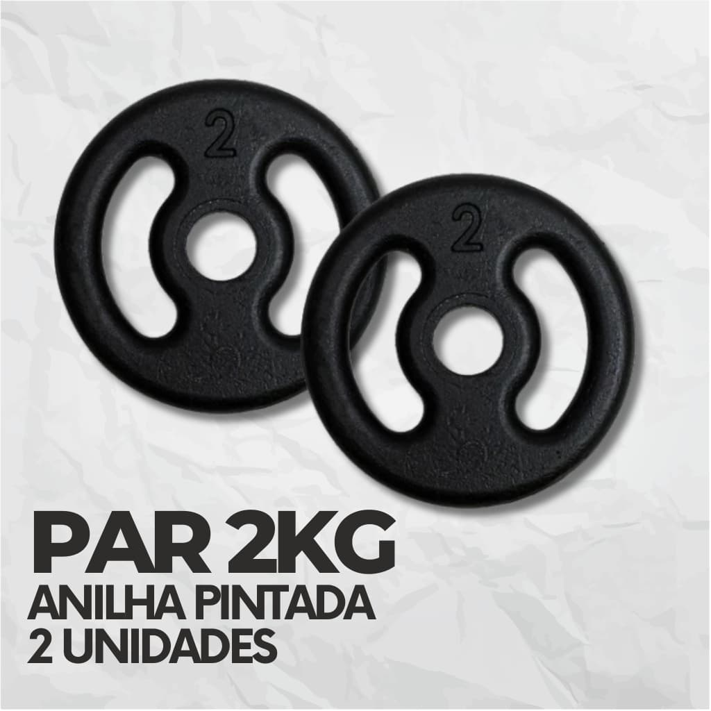 Par de Anilhas 2kg Pintada Ferro Fundido Peso Para Barra e Halter