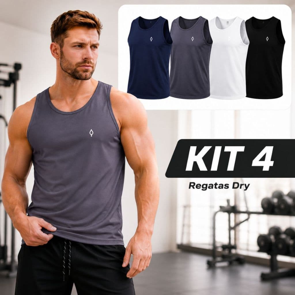 Kit 4 Regatas Masculina Dry Fit Academia Treino Blusa Básica Leve