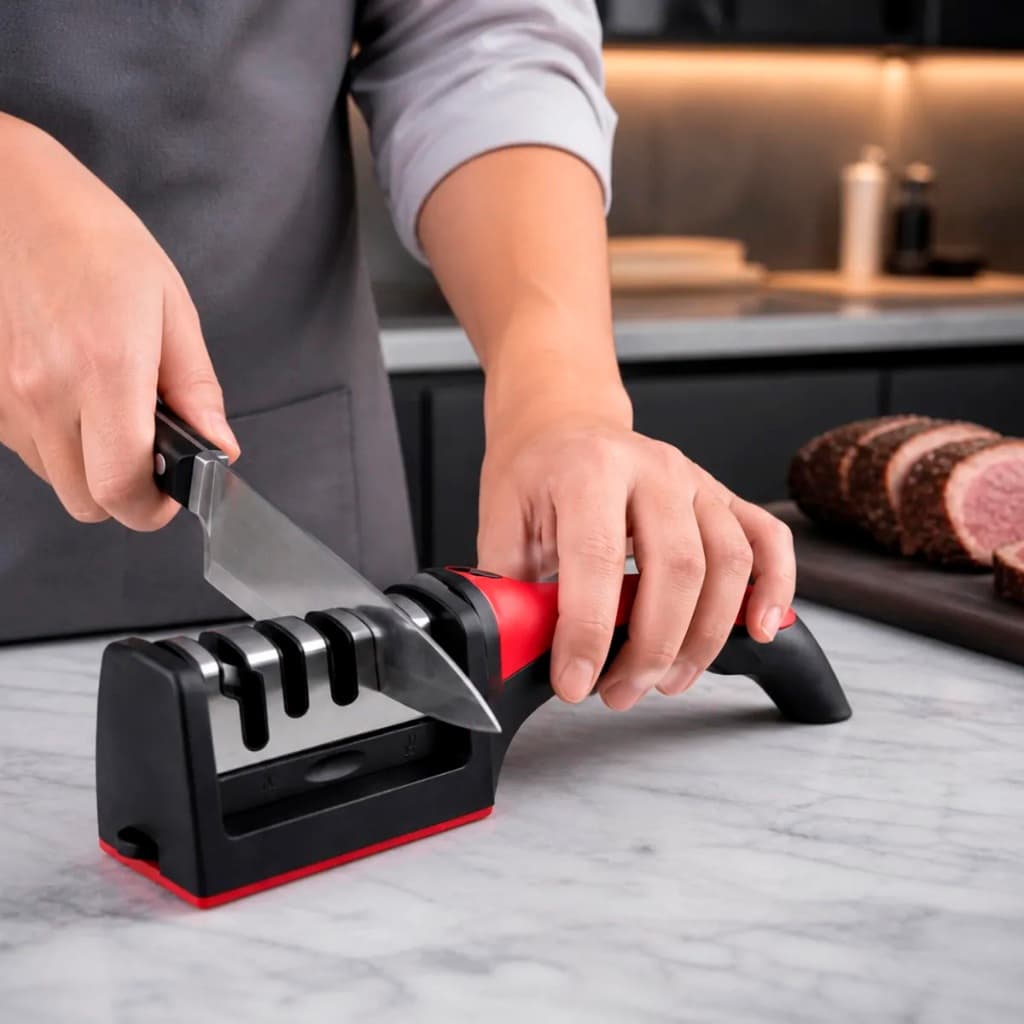 Afiador Amolador de Facas e Tesouras 4 em 1 Profissional com 4 Estágios Aço Inox Uso Diário