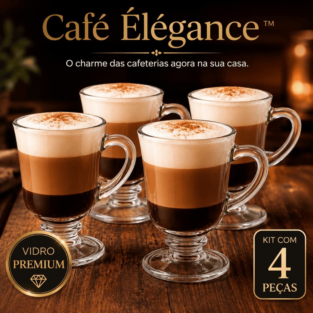 Kit 4 Canecas Café Élégance™ Vidro Transparente 120ml para Café Espresso, Cappuccino, Choco