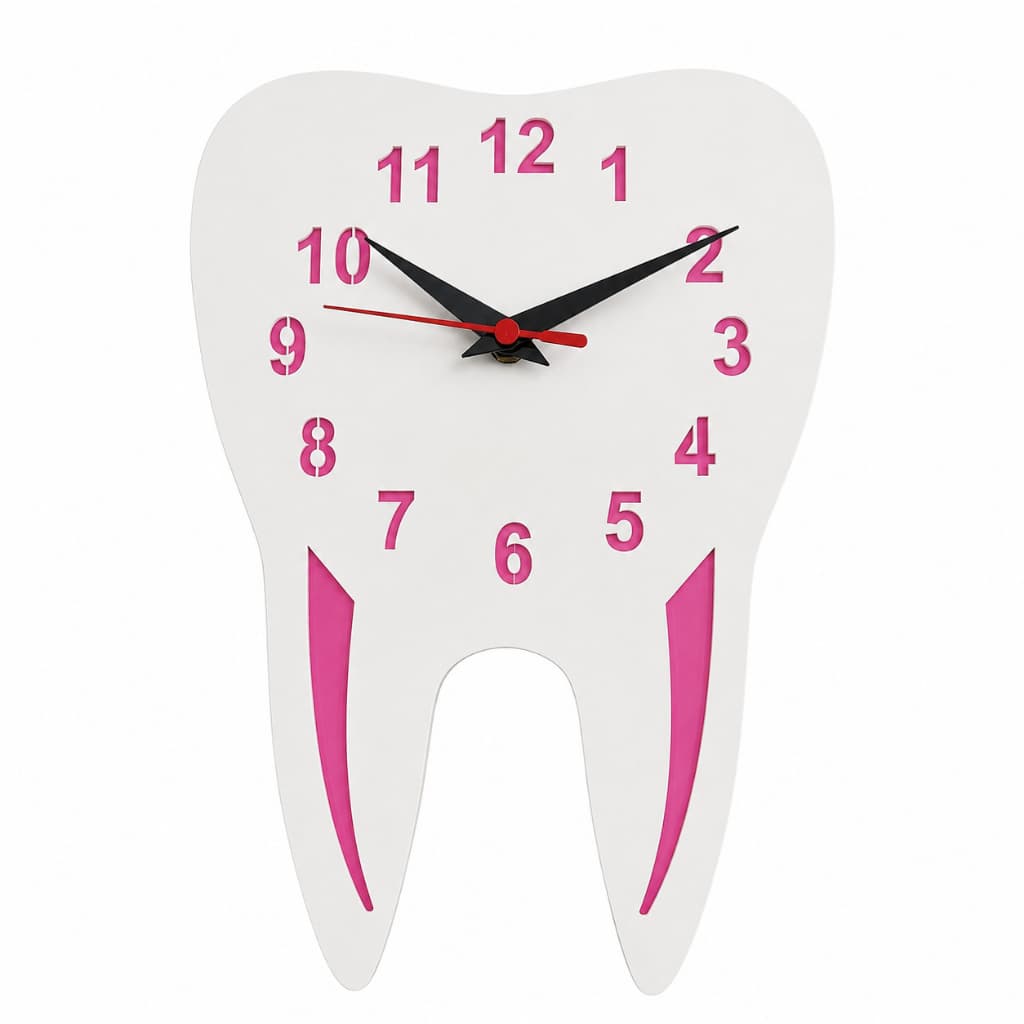 Relógio para Consultório Odontológico Formato Dente Decoração 30x22cm