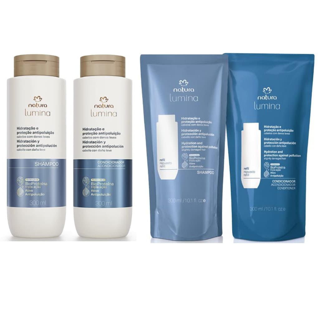 Kit Natura Lumina Shampoo e Condicionador Hidratação e Proteção Antipoluição 300ml - Refil / Regular