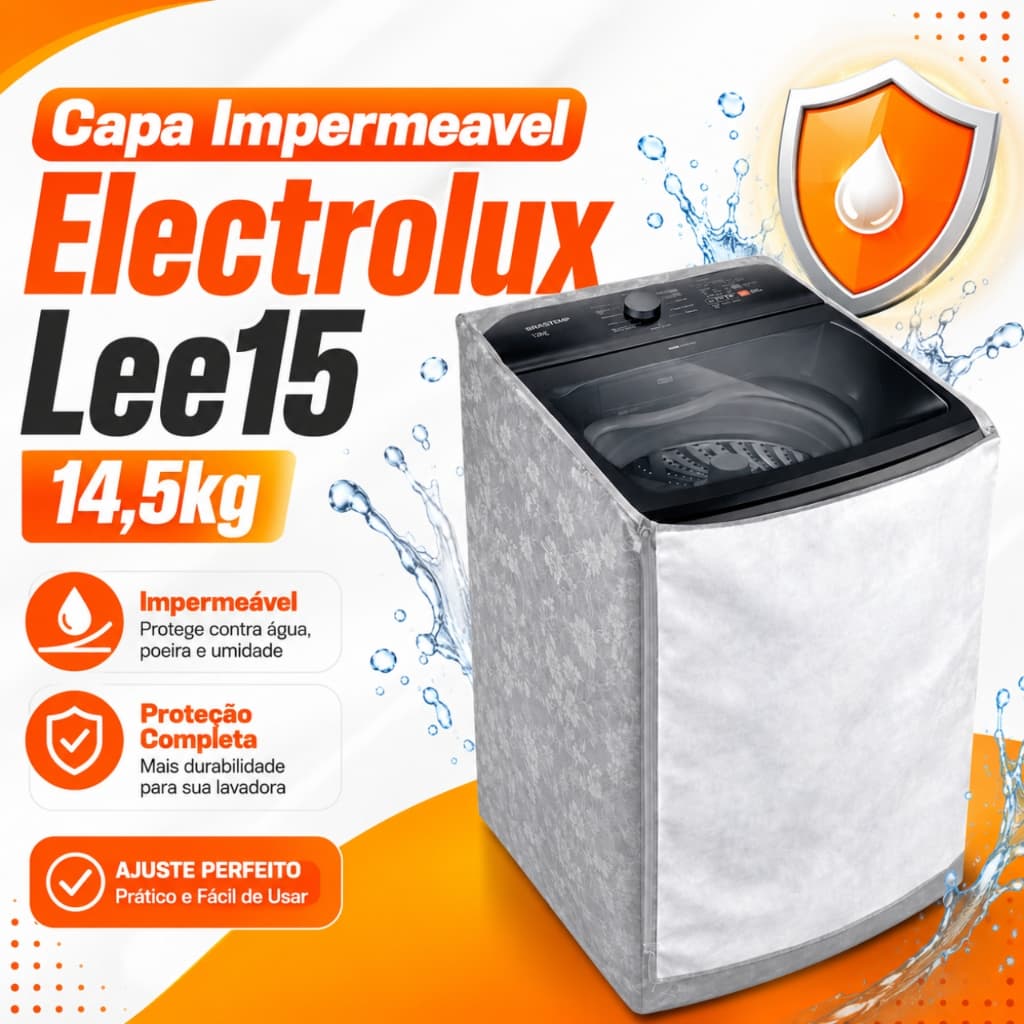 Capa Maquina Electrolux 14,5kg Lee15 Impermeavel Reforçada Estampada Corino Protetora Sol Chuva Poeira Maresia Sereno
