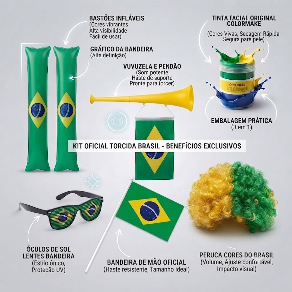 Kit Torcedor Copa Do Mundo Seleção Brasil Pintura Facial  6 Itens Envio Rápido