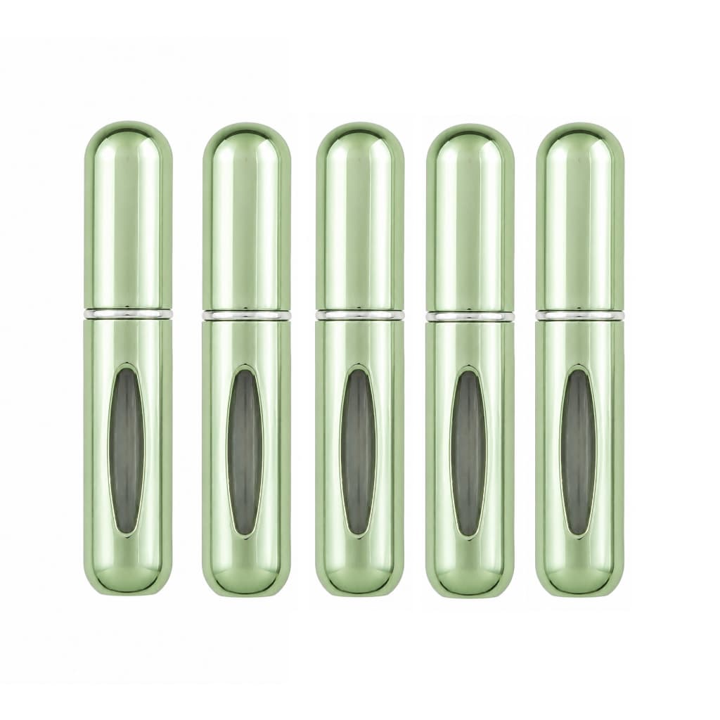 Kit 5 Porta Perfume Verde Militar Recarregável Frasco Mini 5ml Portátil Atomizador Bolsa Viagem Bolso Mochila