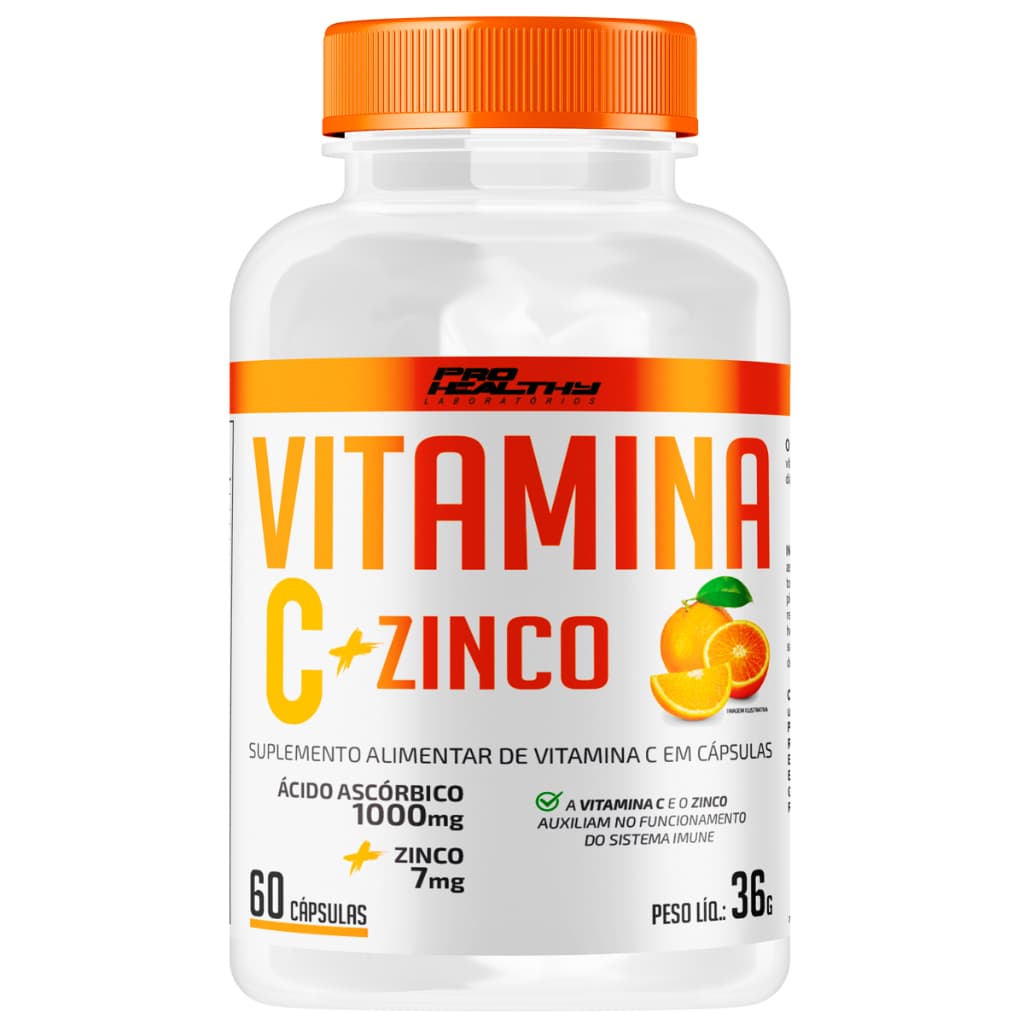 Vitamina C 1000mg + Zinco 7mg Pote 60 Cápsulas - Pro Healthy
