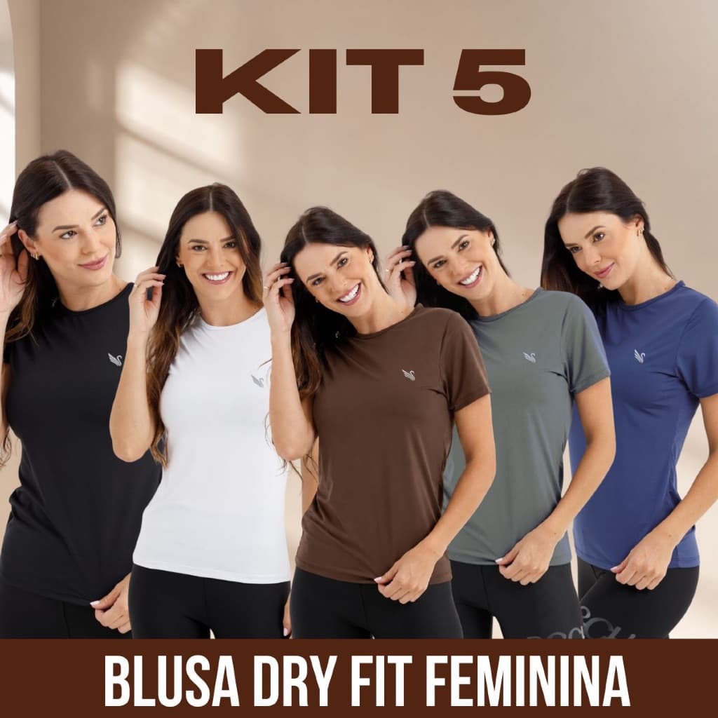Kit 5 Dry fit Blusinha Moda Fitness Proteção Uv Básica Blusa do P ao G2