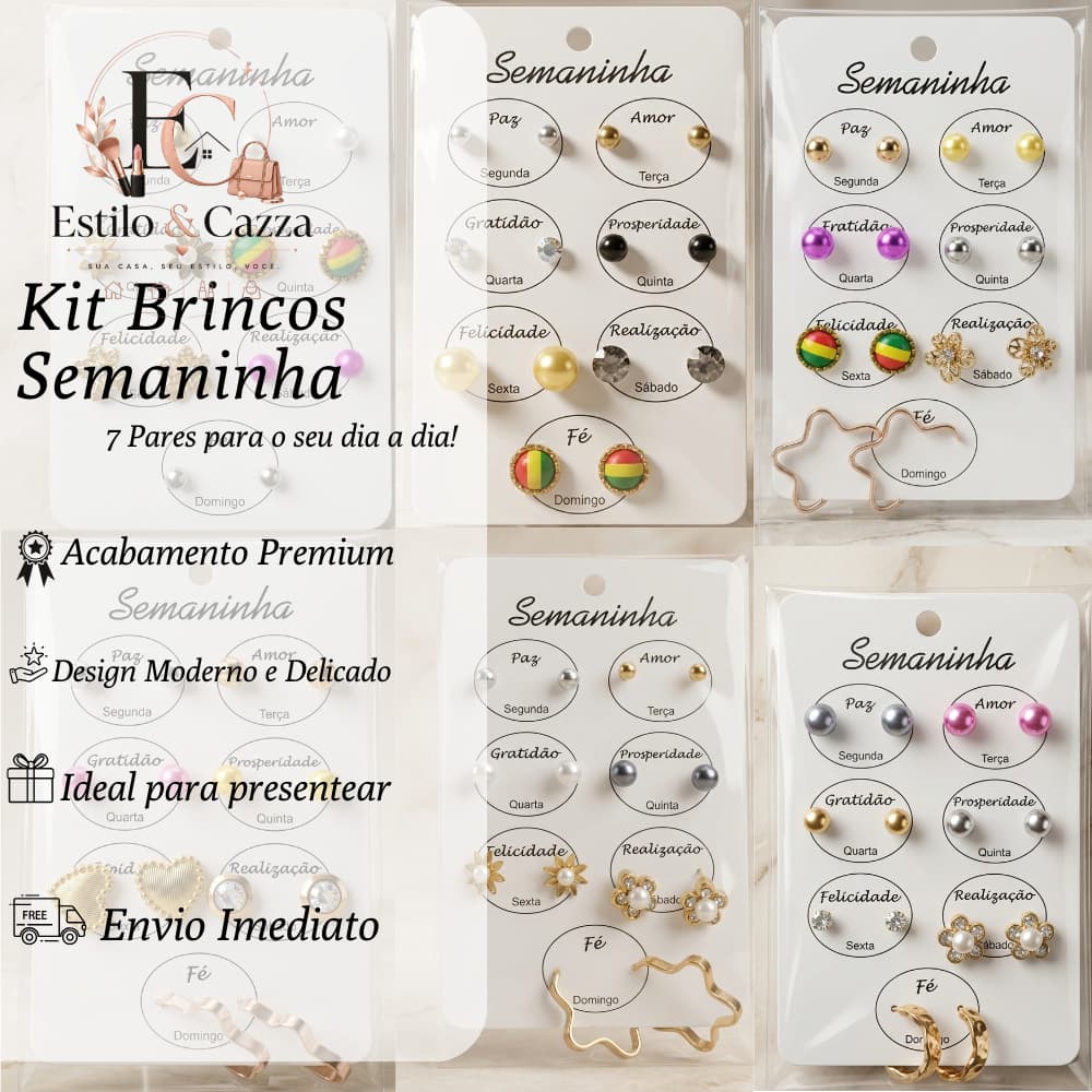 Kit Cartela de Brincos Semaninha 7 Pares