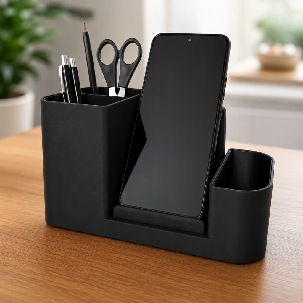 Organizador de Mesa Multifuncional com Suporte para Celular e Porta Canetas