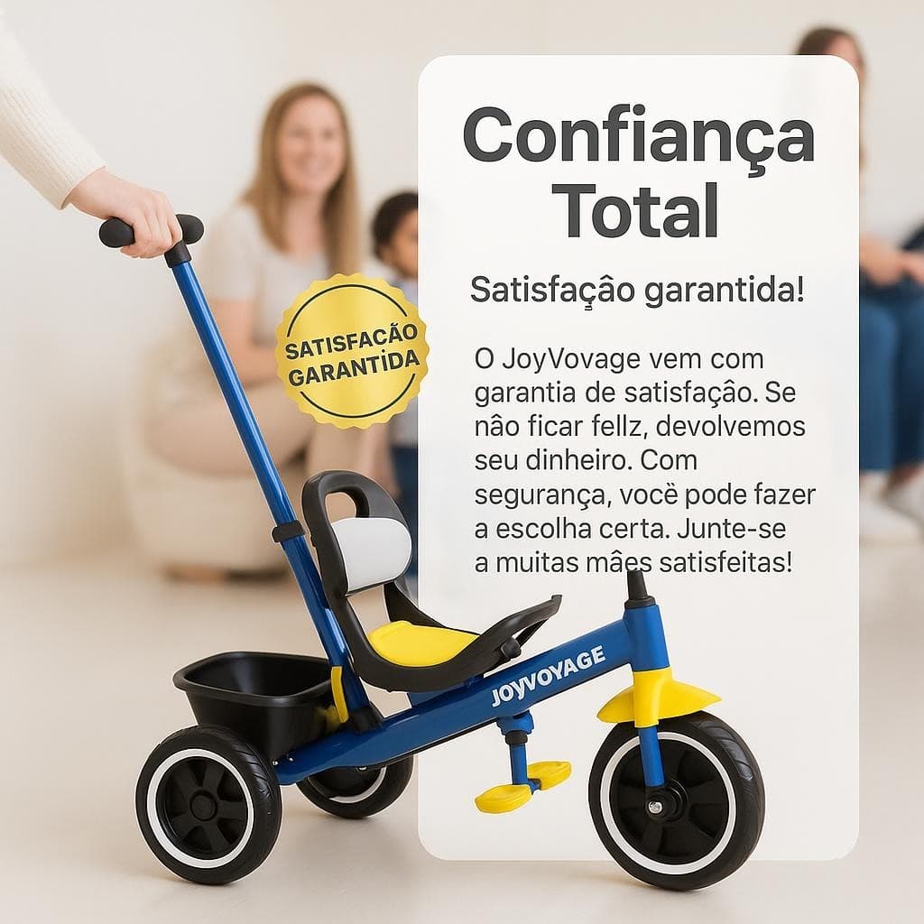 Triciclo Infantil Azul Assento Removível Empurrador Ajustável