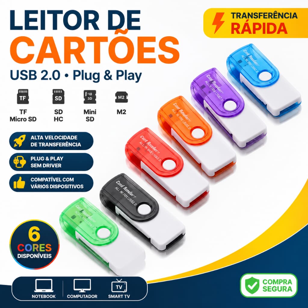 Leitor De Cartão 4 Em 1 Para SD TF MS Memória Universal USB 2.0 Rápido