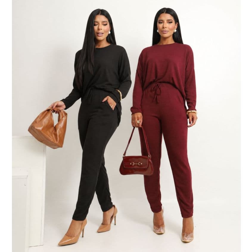 Kit 2 Conjuntos Femininos Malha Tricot Longo Moda Inverno