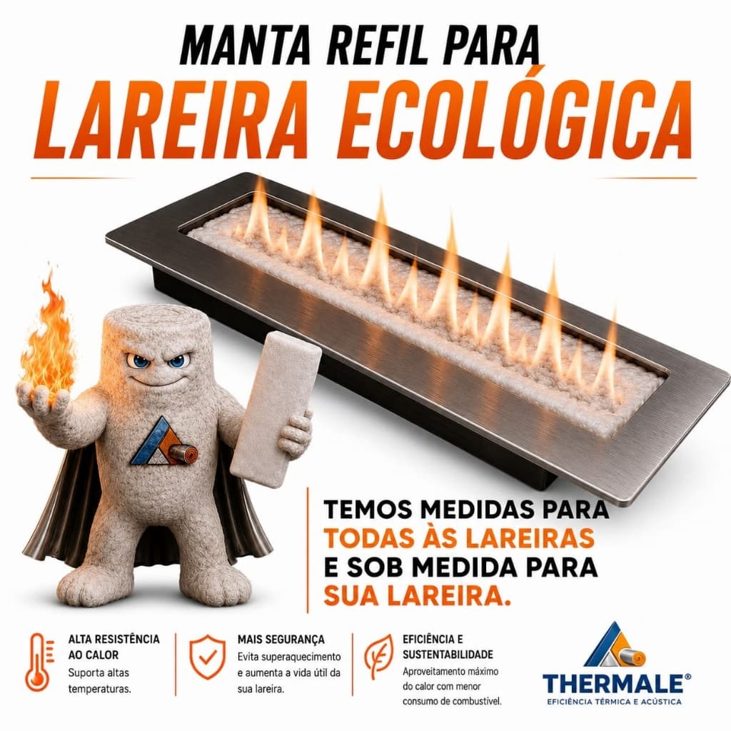Manta lareira ecológica 600x70x25 mm  - Resistente e econômica - Lareiras pequenas e médias.