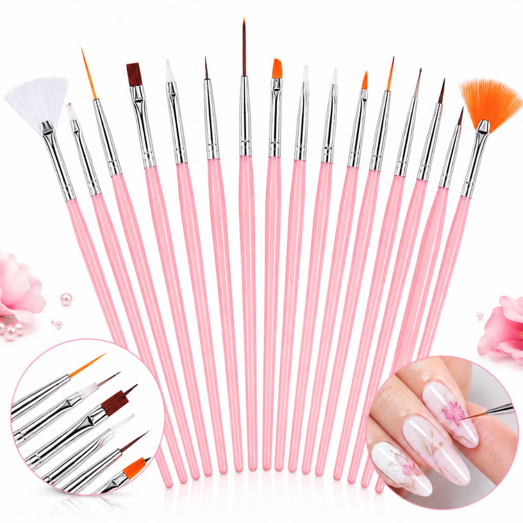 Kit 15 Pincéis Decoração Unhas Nail Art Pincel Profissional