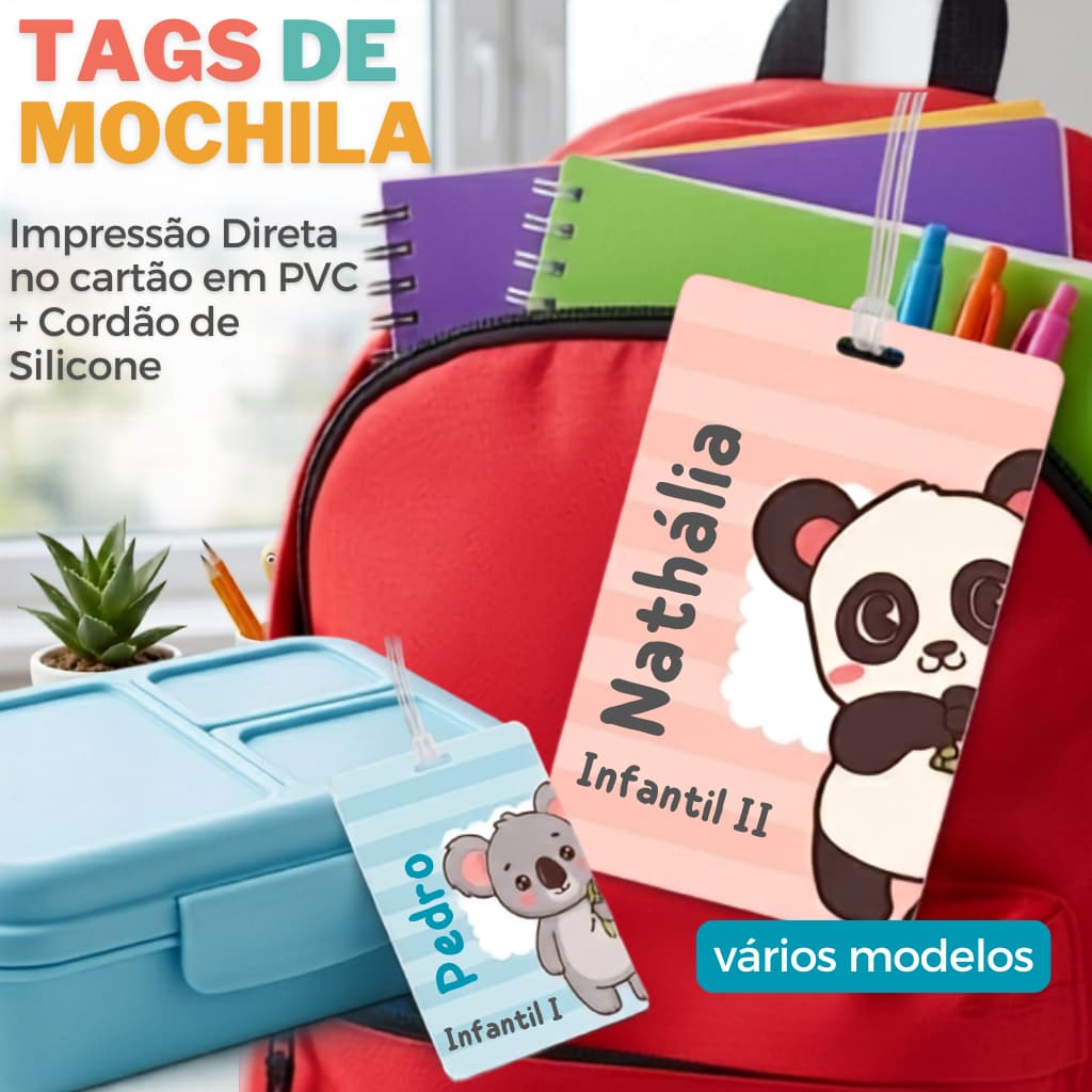 TAG Mochilas, Malas e Lancheiras, Cordão de Silicone Impressão no Cartão PVC - 12 Opções - Lindas