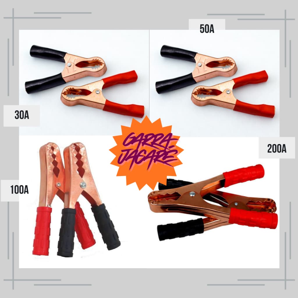 Kit 02 Peças Garra Jacaré Para Cabo de Bateria Chupeta Reforçado Automotivo Profissional 30 a 600A