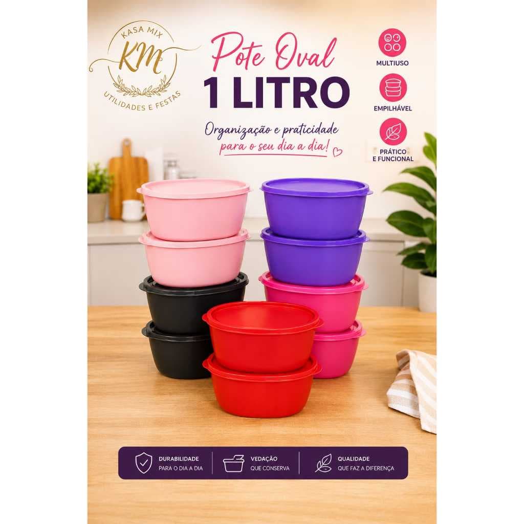 Kit 400 Potes Oval Organizador Com Tampa 1000 ml Alimentos Mantimentos Marmita Para Cozinha  Atacado