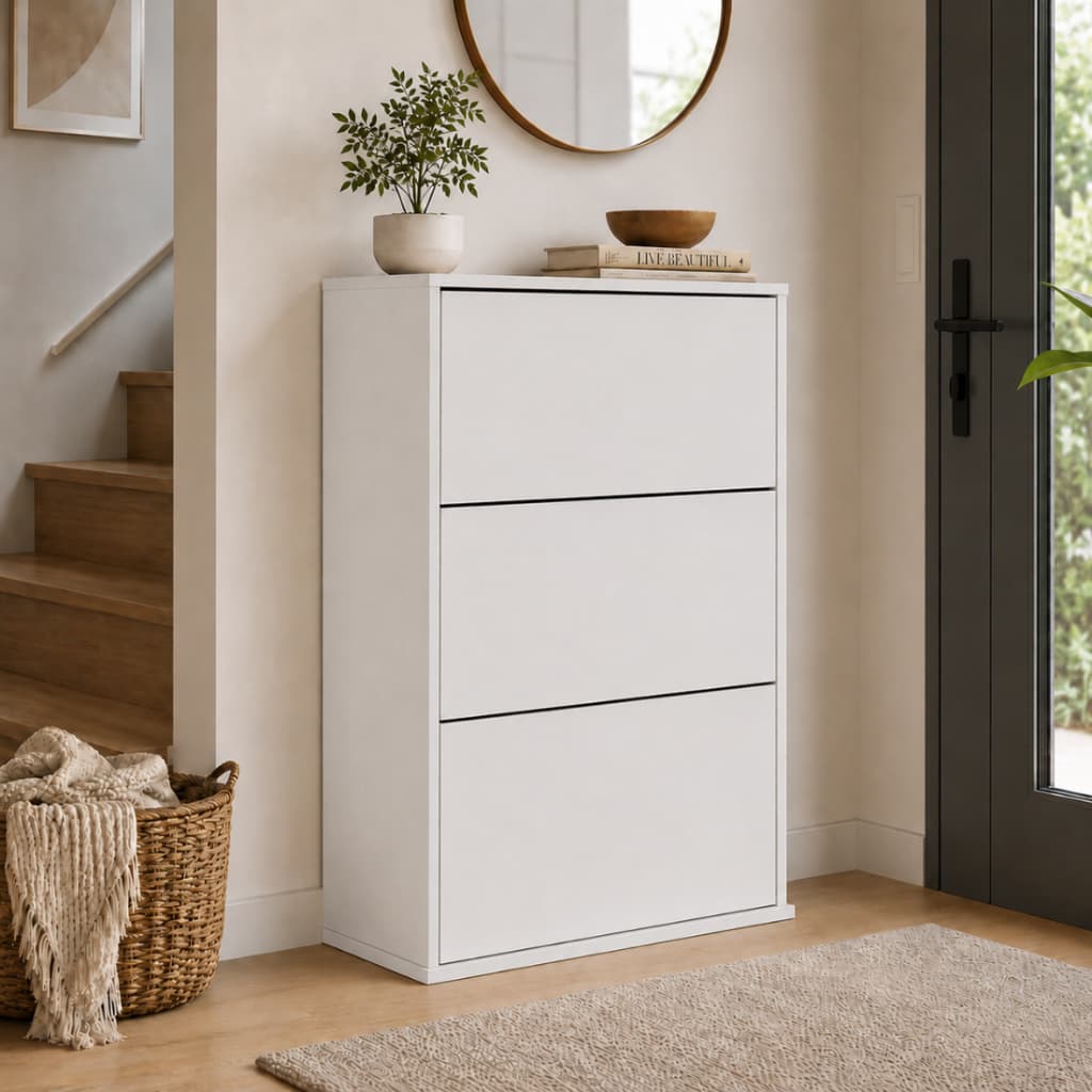 Sapateira 3 Portas Basculantes Inclinável Organizador Multiuso Retrátil Para Calçados Hall Entrada e Quarto