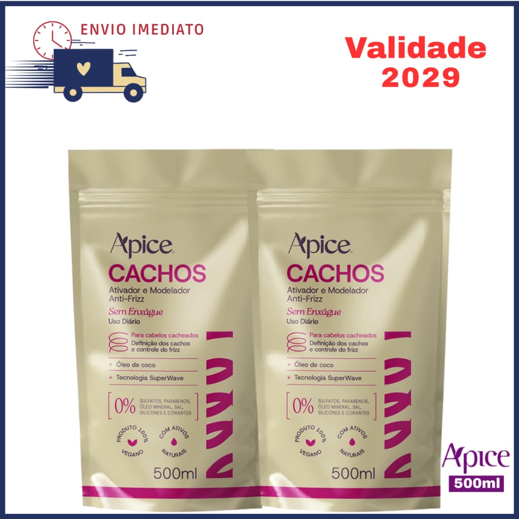 Kit 2x Refil Ativador e Modelador de Cachos 500ml Apice Anti-Frizz para Cabelo Ondulado Cacheado e Crespo