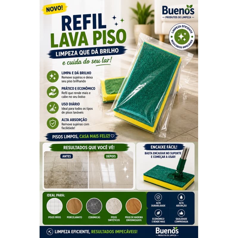 Refil Lava Piso Esponja para Esfregar Limpeza Pesada Multiuso