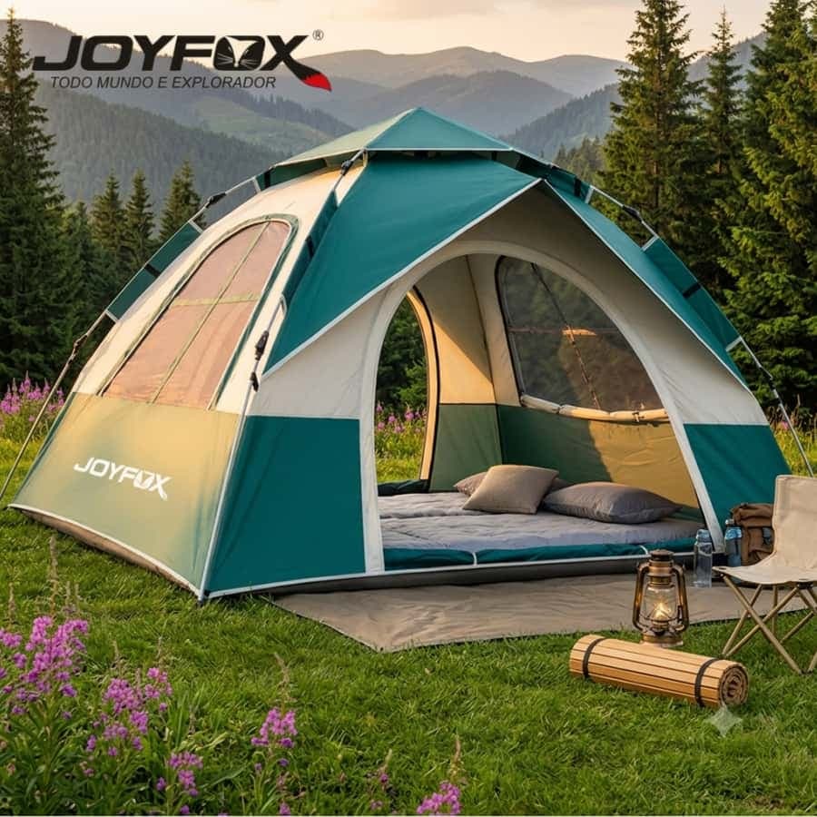 Joyfox Barraca Camping Automatica 4 Pessoas Impermeável 1500mm Barraca Acampamento Pop Up 210*200*130cm