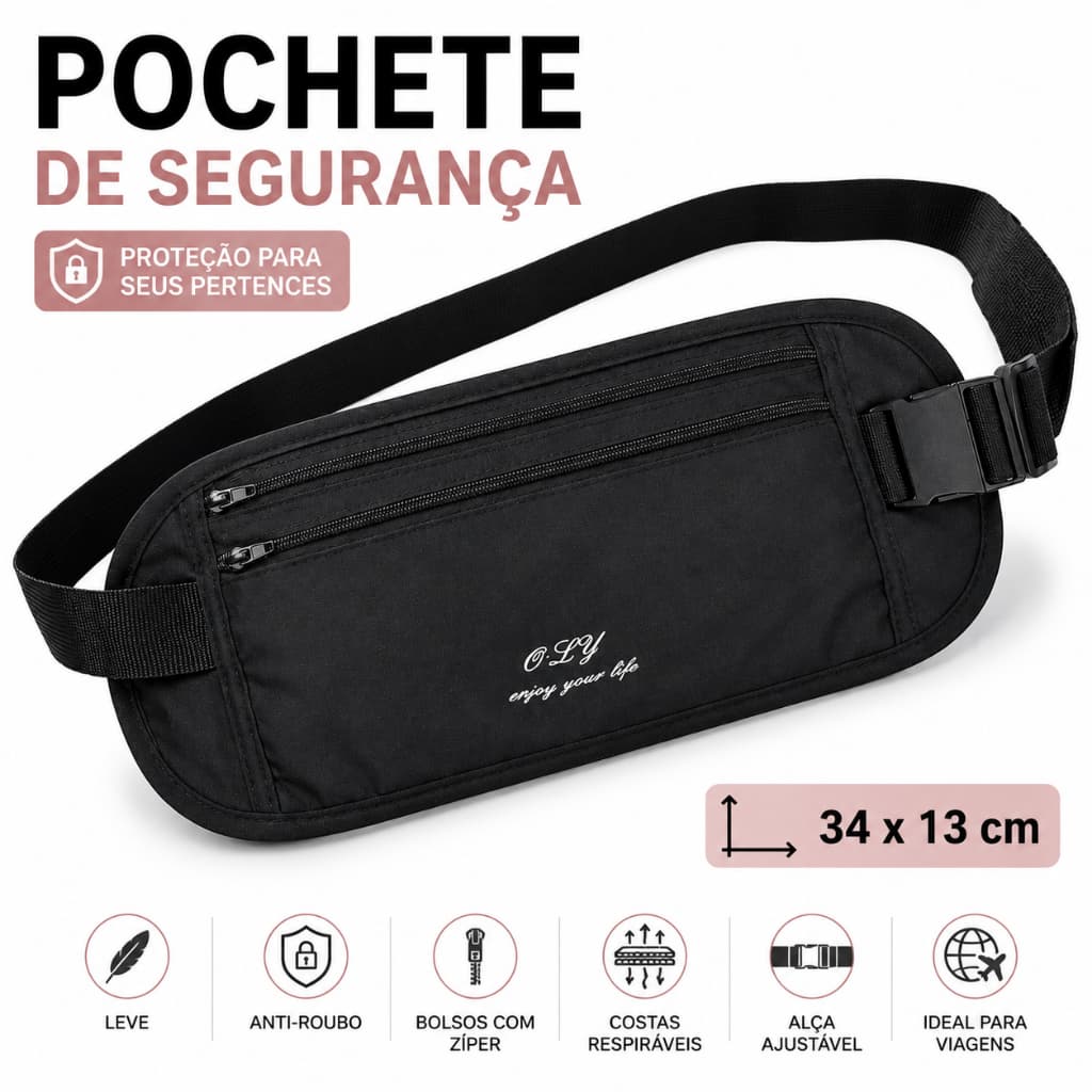 Pochete de Segurança Antifurto Porta Passaporte Celular Documentos Viagem Ajustável Unissex