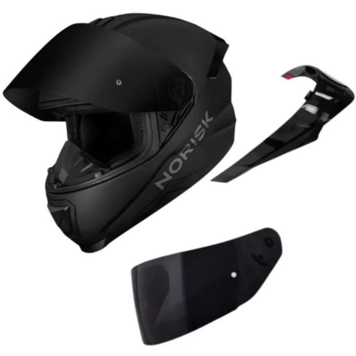 CAPACETE NORISK RAZOR BLACK EDITION PRETO BRILHO BRANCO 2 VISEIRAS + AEROFOLIO EXCLUSIVO NARIGUEIRA BAVETE