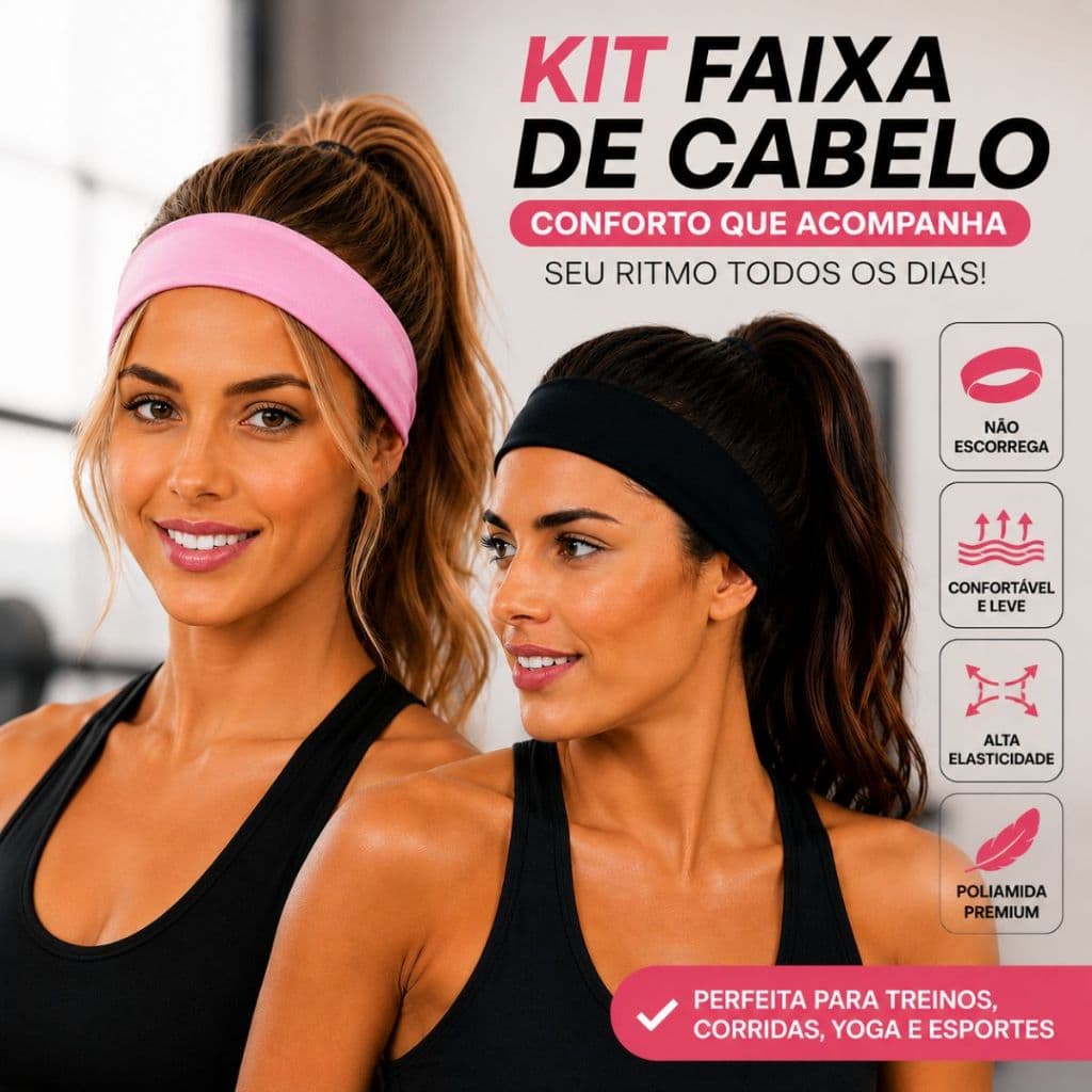 Kit Faixa Cabelo Feminina Academia Não Escorrega Poliamida Confortável Look Treino Fitness Esportes