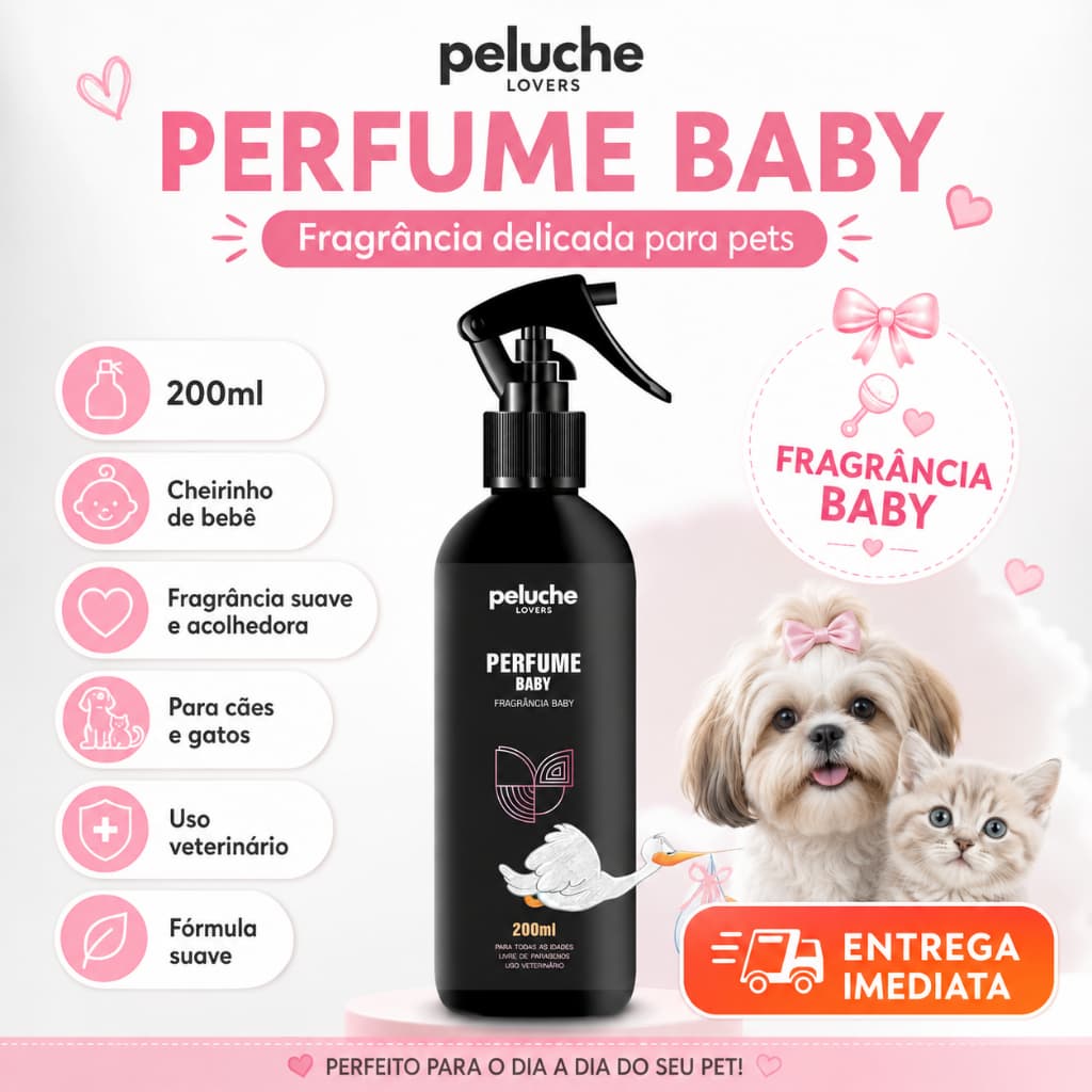 Perfume Pet Peluche Lovers Baby 200ml para Cães e Gatos – Alta Fixação