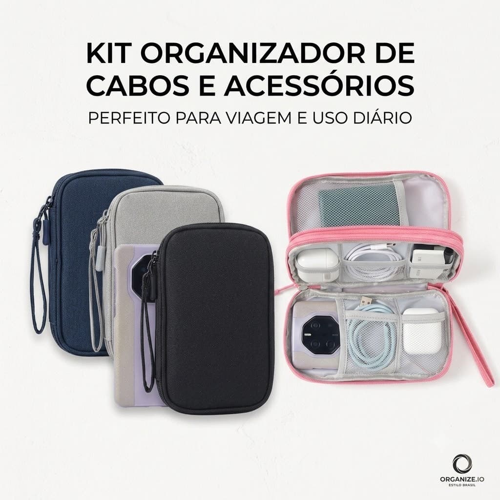 Bolsa de Armazenamento Digital Preto - Design Portátil com Zíper Suave e Cordão