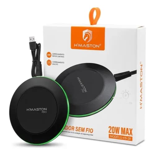 Carregador Sem Fio HMASTON 20W Preto - Carregamento Rápido, Design Elegante, Segurança Avançada