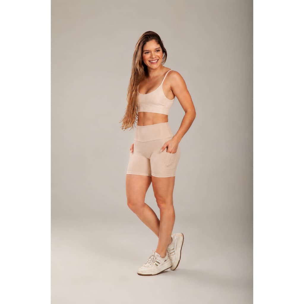 Conjunto Fitness Academia Microcanelado Premium UV50+ Bojo Removível Short com Bolso Não Transparente